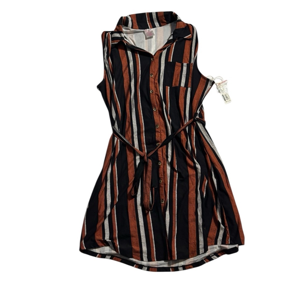 No Boundaries Striped Button-Front Dress in Rust, Black & Cream